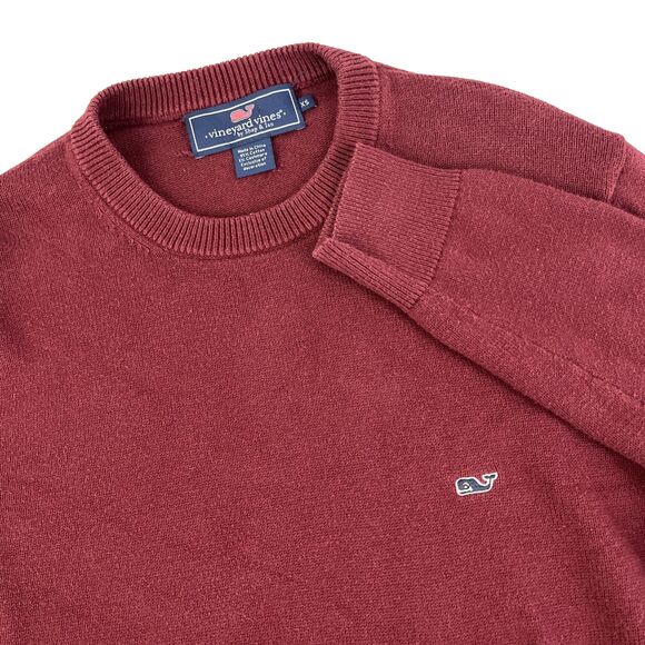 Mens Vineyard Vines Crewneck Cotton Cashmere Sweater Size XS Maroon Whale Logo - Picture 1 of 6